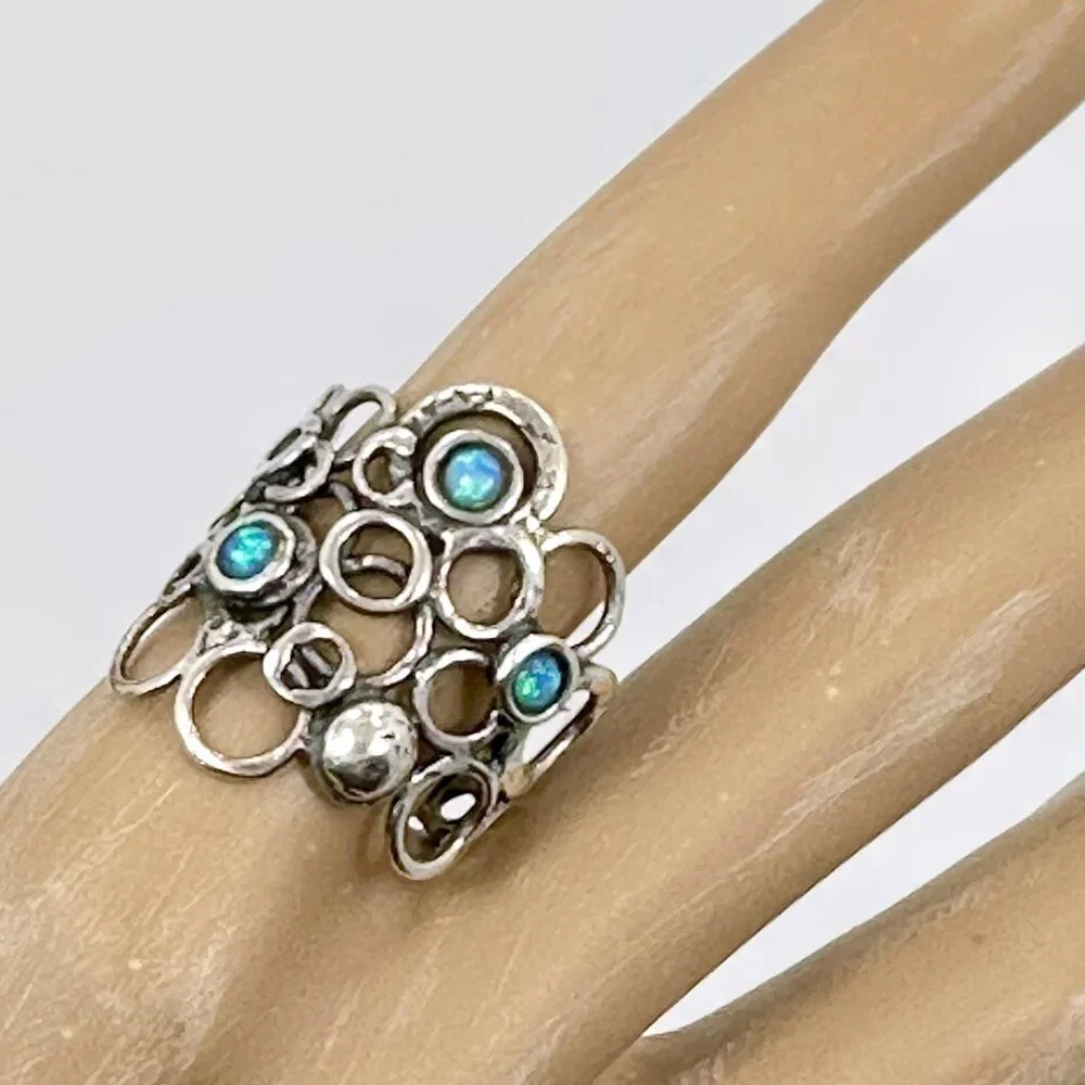 Opal Ring, Sterling Silver, Modern, Contemporary, Vintage, Size 7 1/2, Unique